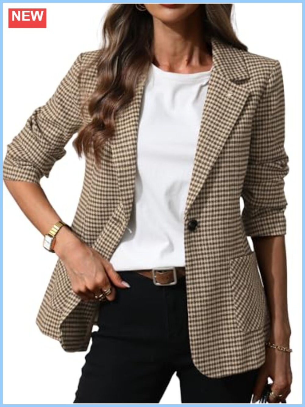 Women's Plaid Blazer Suit Jacket with Embroidery Notch Lapel Work Office